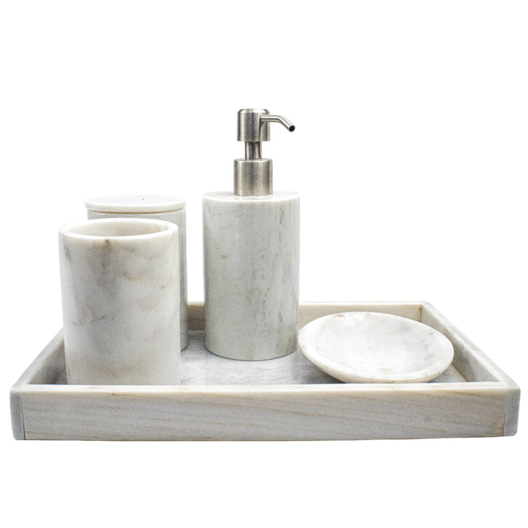 Kurrajong Farmhouse Juego completo de accesorios de baño de 5 piezas |  Juego de accesorios de baño de mármol sintético y blanco | Caja de  pañuelos